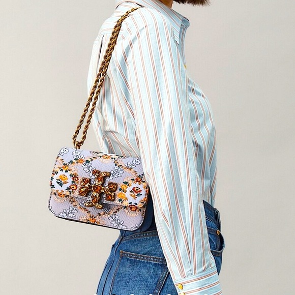 ✨Tory Burch Eleanor brocade suede embellished shoulder bag crossbody - Picture 3 of 17